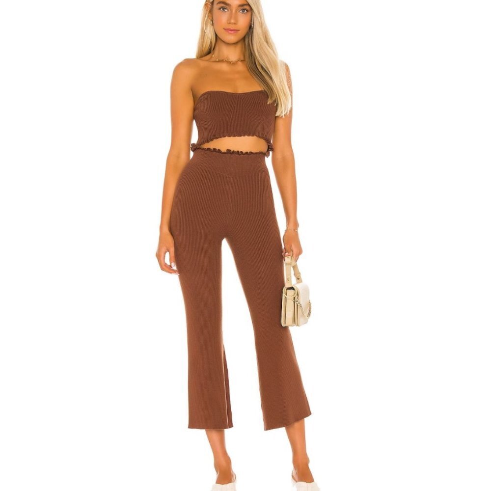 Majorelle Cropped Sweetheart Ribbed Tube Top in Brown Size XXS